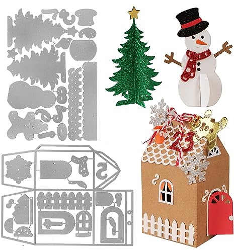 COLOFALLA Weihnachten Stanzschablonen Prägeschablonen Metall DIY-Adventskalender Basteln Geschenkbox Prägeschablone Geschenke Prägeschablonen Haus Box für Weihnachten Geschenke Süßigkeiten