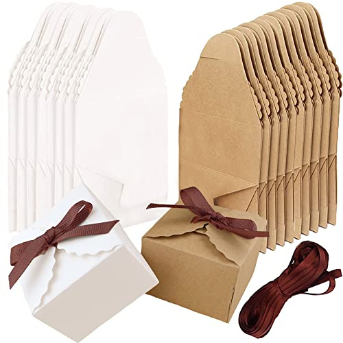 Hayaww Geschenkboxen Aus Kraftpapier Quadratische GeschenkBoxen Mit Deckel Kartonage Geschenkverpackung Kleine PapiertüTen SüßIgkeiten Karton FüR Hochzeit Geburtstag (Braun+Weiß 16pcs, 6.5*6.5*4.5 cm)