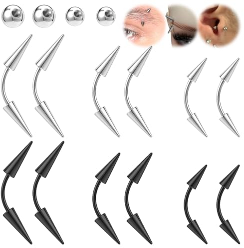 BodyAce 12Stücke Spitze Ohrringe Helix Piercings, Schwarz Spitze Augenbrauen Rook Piercing Banane, Edelstahl Piercing Barbells Rings Körperschmuck (Stablänge:10mm)