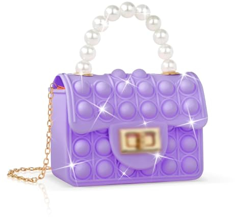 Ainiv Pop Push It Tasche Handtasche, Pop Tasche, 2 in 1 Fidget Toys Taschen Umhängetasche Diagonaltasche mit goldene Kette, Kleine Größe 12x9x5 cm, Anti Stress Spielzeug Handtasche für Kinder (Lila)