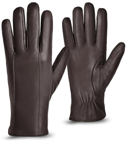 MGGMOKAY Herren Lederhandschuhe aus echtem mit Futter Warm Kaschmir,Braun,XXL