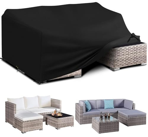 PATIO PLUS Garden Furniture Cover With PU Coating， Garden Table and Chairs Set Cover Waterproof，Windproof, Anti-UV, 600D Oxford Fabric Outdoor Patio Table Covers Rectangular 213x132x70cm Black