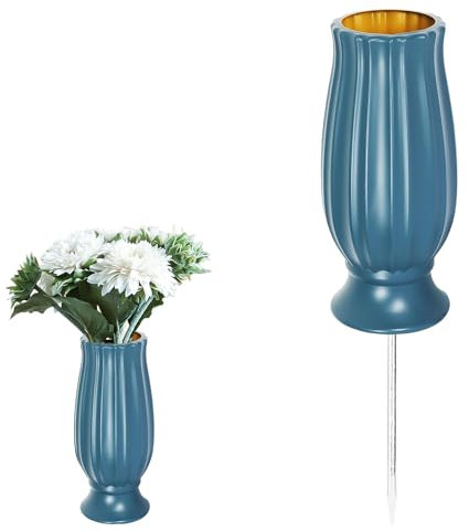 TOATELU Vase Funéraire avec Piquet, Vase pour Tombe de Cimetière, Décoration Funéraire en Plastique, Vase à Fleurs pour Tombe, pour Décoration de Cimetière, Pierre Tombale, Bleu