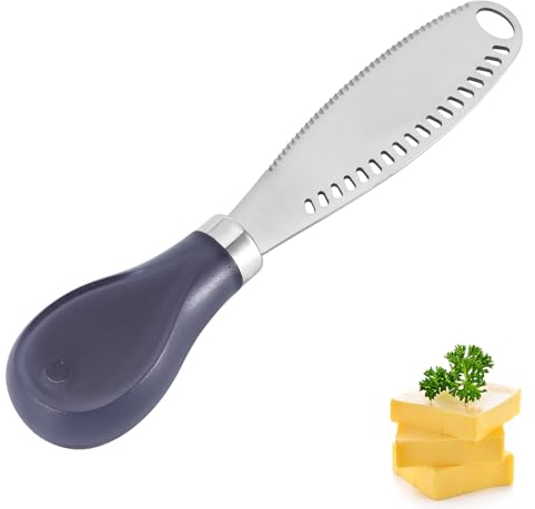 PZJFH 3 In 1 Butter Knife Spreader - Food Grade Stainless Steel Curler, Cheese Spreader With Serrated Edge Shredding Slots, Ergonomic Handle, Grater Slicer With Holes