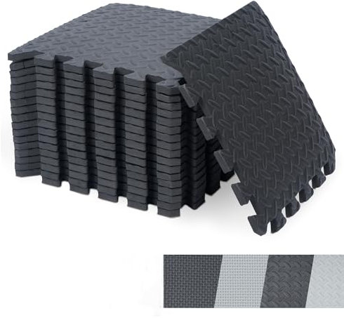 Nisorpa 18 Teile Bodenschutzmatte Fitness 30x30 cm Eva Schaum Puzzlematte 1.2 cm Dick Sportmatte Schwarz Blattmuster