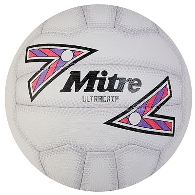 Mitre Ultragrip Netball | Ball für alle Bedingungen | Beliebter Style | Strapazierfähiges Design Netball, Weiß/Schwarz/Lila, 5