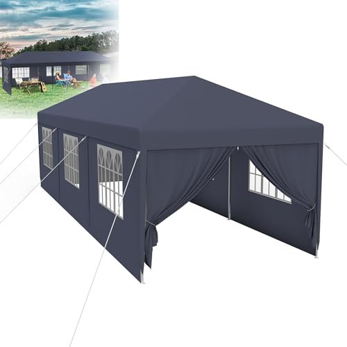 XMTECH Partyzelt Pavillon 3x9m mit 8 Seitenteile -27 m², Anthrazit Festzelt Gartenpavillon Gartenzelt Gartenzelt PE Plane für Party, Hochzeit, kommerzielle Aktivitäten,Anthrazit