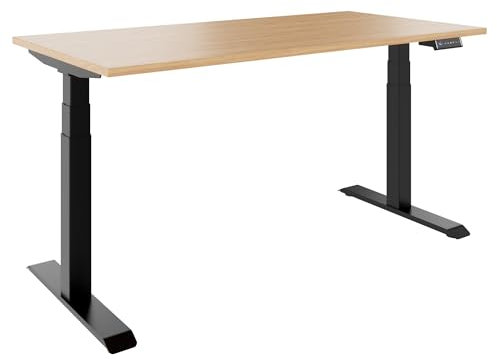 2-Motoren-Schreibtisch TELDRA, 160 - 180 cm, elektrisch höhenverstellbar, Echtholz-Furnier Eiche | Memory-Funktion, Höhenanzeige, Kollisionsschutz, Farbe Gestell:Schwarz, Größe:(BxT) 1800 x 800 mm