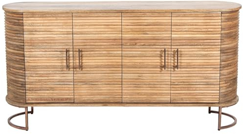 DRW Sideboard mit 4 Holztüren und Metallbeinen in Natur und Gold, 153 x 43 x 77 cm