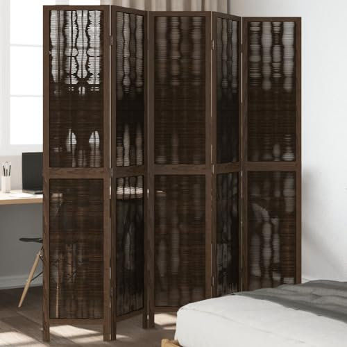 5-TLG. Paravent Raumteiler - Raumteiler Paneele - Trennwand - Paravent Fertig Dunkelbraun Massivholz Paulownia