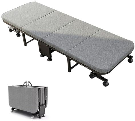 Klappbett Erwachsene Verdickter Metallrahmen Gästebett Klappbar mit Schaumstoffmatratze und Rollen, für Büro & Gästezimmer(190x70x30cm)