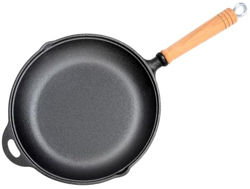 GFTIME Ø28cm Gusseisen Pfanne – Robuste, abnehmbare Griff-Konstruktion, langlebiger Bratpfanne für alle Herdarten, Induktion & Grill, Antihaft-Effekt & platzsparend, Gusseisenpfanne 1 Stück