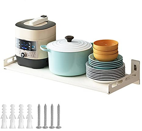 JXIPANUL Étagère Murale pour Micro-Ondes en Acier Inoxydable, étagère Murale pour Micro-Ondes, étagère en Verre à épices pour Four à Micro-Ondes, Blanc, 60 x 43,5 cm