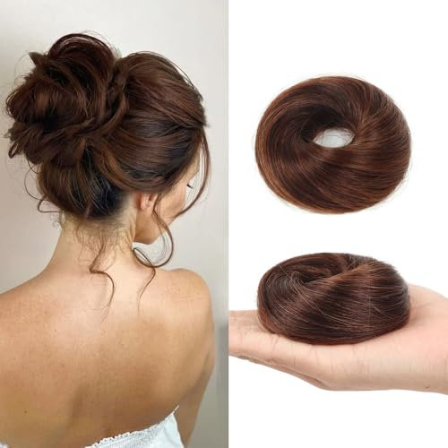 FDEETY Haarteil Mit Gummiband Dutt Haarteil Haargummi Mit Haaren Gelockt Synthetisch Haarverlängerung Haardutt Haarteile für Damen Mädchen(Hellbraun)