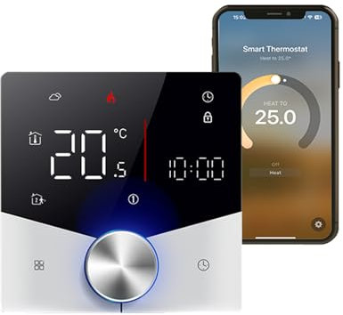 Qiumi Matter Thermostat pour Chauffer la chaudière à gaz/Eau personnelle avec Alexa Google homekit Apple Home, Contact Sec 5a 95~240V AC