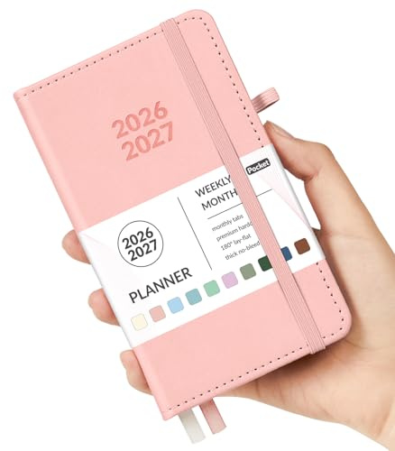 Forvencer Pocket Planner 2026-2027, Weekly Monthly Planners for Purse, 3.5 x 6, July 2026 - June 2027, Cute Small Daily Academic Calendar, Elastic Band, Hardcover Agenda for Women, Teacher