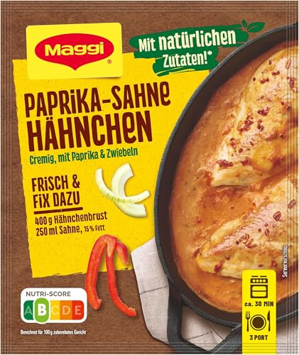 MAGGI Fix für Paprika-Sahne Hähnchen, Würzmischung, mit natürlichen Zutaten*, für 3 Portionen, 5er Pack (1 x 31g)