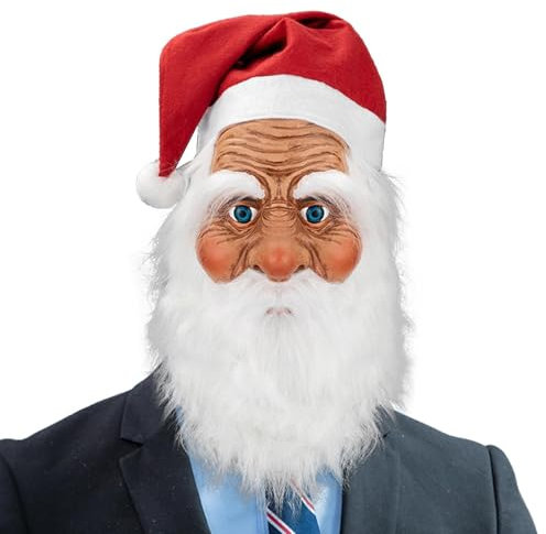 Generisch Weihnachtsmann Gesichtsmaske, Herren Weihnachtsmann Maske, Latex-Gesichtsbedeckung mit Rotem Bart und Rotem Hut, Nikolaus Maske Karnevalsmaske Kostüm für Weihnachten Cosplay(A)