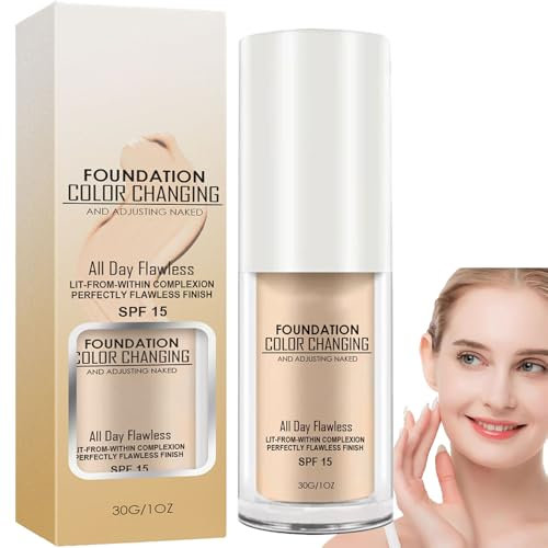 Color Changing Mature Skin Foundation - Full Coverage Face Makeup with Long-lasting Skin Tint & Concealer Cream- Perfect for Nude, Mature Skin
