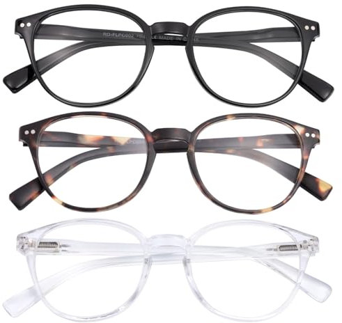 SKYWAY 3 Pack Blaulichtfilter Brille ohne Stärke Damen Herren, Klassische Leichte Runde Blaulicht Brille Blue Light Glasses Computerbrille Gaming Brille mit Federscharnier