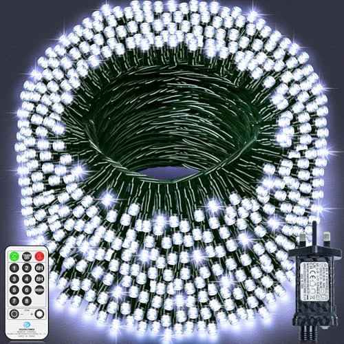 120M 1000 LED Fairy Lights Outdoor Super Long Christmas Lights Plug in Waterproof String Lights Mains Powered with Remote Timer 8 Modes for Xmas Outside Garden Party House Decorations-Cool White