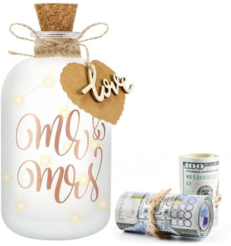 Farerkass LED Flaschenlicht Hochzeit, Geldgeschenke Hochzeit mit LED Lichterkette, Hochzeitsgeschenke Geld Leuchtflasche, Personalisiert Hochzeitskasse Spardose für Brautpaar und Frisch Verliebte