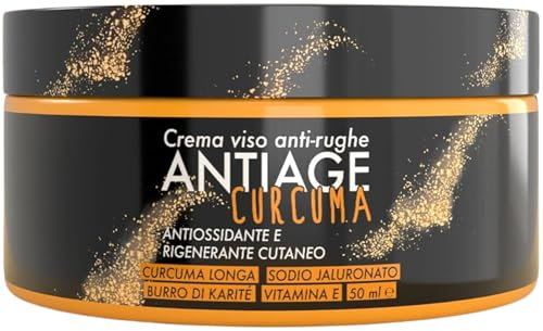 Crema Viso Antirughe con Curcuma e Vitamina E – Idratante e Rigenerante con Burro di Karité – Antiage per Pelle Secca e Grassa – Uomo e Donna – 50ml