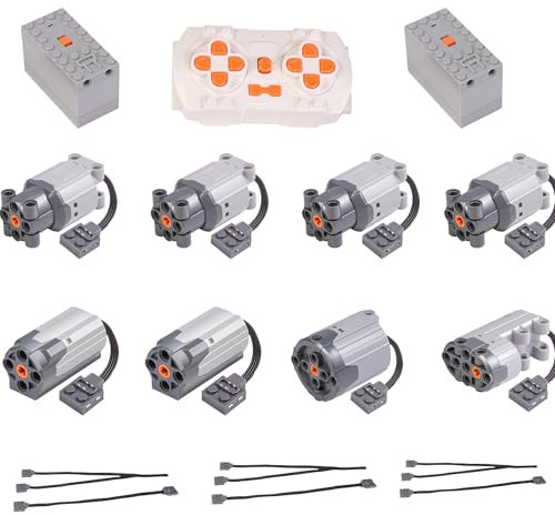 lego Servomoteur Fonction, 19 Pièces Moteurs Électriques Jouets, Kit Power Functions Compatible LEGO Technic, Batterie Télécommande, 8 Câbles, Moteurs M/L/XL