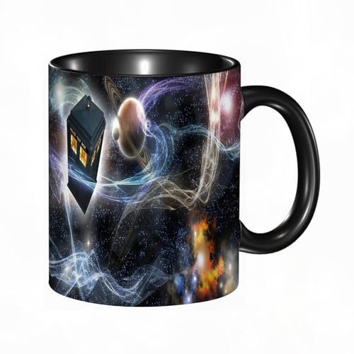 HRRASFAZF Taza divertida de cerámica de 11 onzas,Fondo de fantasía estrellada de la Tardis de Doctor Who,Tazas Originales de Desayuno - Graciosos Ideas para Regalos - Cerámica 330 ml