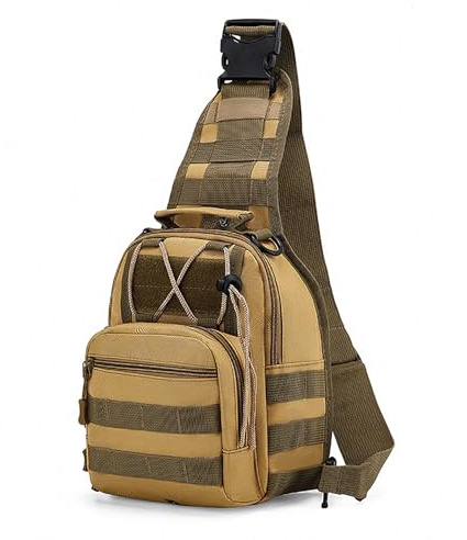 Kabxhueo Taktisch Schultertasche Umhängetasche für Herren Damen Wasserdicht Taktischer Sling Rucksack Bag Brusttasche Shoulder Bag Chest Crossbody Bag für Reise Wandern Camping Jagd,Khaki