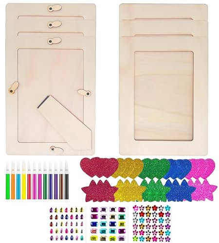 DAOOZHU 6 Stück DIY Bilderrahmen Holz Set, 20x15 cm, mit Diamantstickern und 3D Aufklebern, Geschenkidee