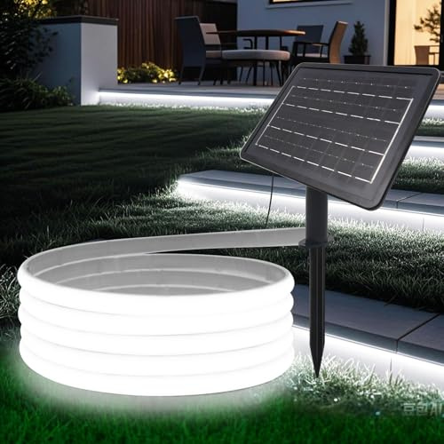 Wisada Bandes Led Solaires 24V Pour Extérieur, Haute Luminosité Néon Avec 320 Led/m, 8 Modes, Étanche, Batterie 7200mah, Parfait Pour Jardin, Cour Et Balcon (Lumière blanche, 10M)