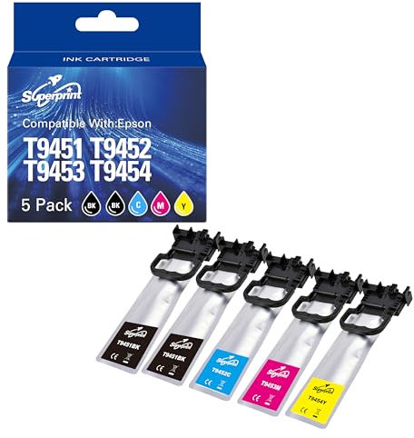 Superprint T9451 T9452 T9453 T9454 Patronen (mit-Chip) Multipack Kompatibel für Epson T9451-4 Druckpatronen Workforce Pro WF-C5210DW WF-C5290DW WF-C5710DWF WF-C5790DWF Drucker (5er-Pack)