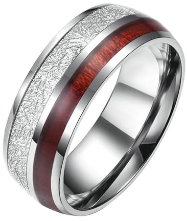 Calefee Ehering Herren Einzeln Schlicht, Ringe für Herren Edelstahl Verlobungsring Bandring Breit 8 mm mit Holz Und Metall, Größe 47 bis 72