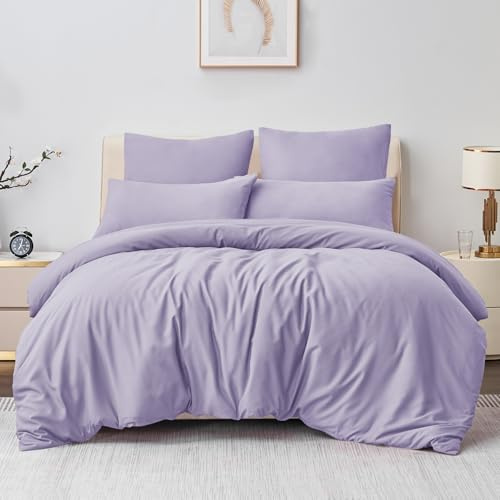 Aisbo Bettwäsche 220x240 3teilig Lila - Mikrofaser Bettwäsche-Sets Lavendel Mauve mit Reißverschluss, ÖKO-TEX Bettbezug 240x220 cm 3tlg mit Kissenbezug 80x80 cm, Weich und Bügelfrei