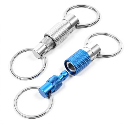2er Pack Schnellverschluss Schlüsselkarabiner Schlüsselbund Key Organizer Drehbar Abnehmbar Schlüsselanhänger Metall Mit 4 Geteilten Schlüsselringen Für Männer Frauen Auto Geldbörse Taschenzubehör