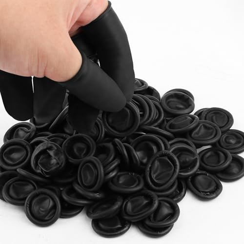 Confezione da 100 dita monouso e protezione in silicone – Guanti da dito neri anallergici per la punta delle dita per bellezza, manicure, massaggi e uso industriale