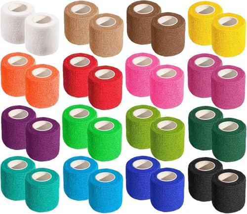 Allruyee Selbstklebender Verband, Sportverband & Bandage | 5 cm x 4,5 m (300% Dehnbarkeit) | Elastische Fixierbinde, Kohäsive Haftbandage, rutschfest – Sport, Alltag & Tierpflege, Bunt