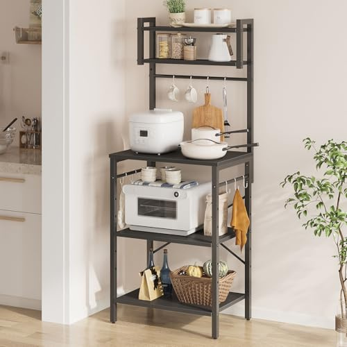 Bestier Scaffale da cucina in piedi, sottile, 60 x 42 x 148 cm, con 8 ganci, struttura in acciaio rustico, scaffale per microonde (nero)