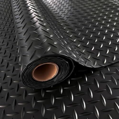 Pavimento in PVC resistente per garage, antiscivolo, industriale, tappetini per auto, officina, magazzino, rimorchio, palestra e capannone, rotolo di pavimento in vinile (nero, 1,5 mm, larghezza 1,3 x