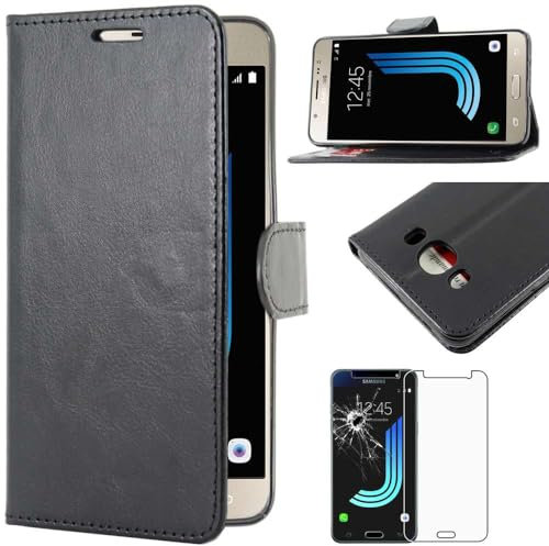 ebestStar - Coque Compatible avec Samsung J5 2016 Galaxy SM-J510F Etui PU Cuir Housse Portefeuille Porte-Cartes Support, Noir +Film Protection écran Verre Trempé [Appareil: 145.8 x72.3 x8.1mm 5.2'']