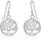 DTPsilver® Pendientes Pequeños de Plata de Ley 925 Gancho Colgante - Árbol de la vida Calado - Longitud 26 mm - Diámetro 13 mm