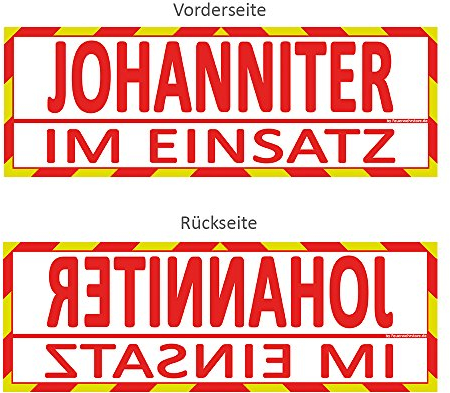 Feuerwehrstore Johanniter im Einsatz Wendeschild WSB2 für die Sonnenblende in Normal- & Spiegelschrift Johanniter