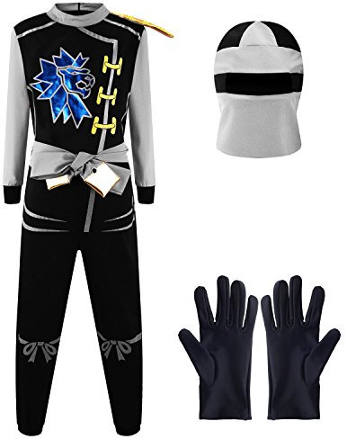 Katara 1771 - Ninja Kostüm Anzug, Kinder, Verkleidung Fasching Karneval, Größe S, Grau Schwarz