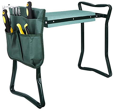 LEMY 2 in 1 Garden Kneeler and Seat - Portable Heavy Duty Folding Garden Stool for Women Men Seniors, w/EVA Foam Kneeling Pad, Removable Tools Pouches, Steel Frame,No Assembly