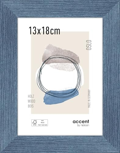 accent by nielsen Bilderrahmen, 13 x 18 cm, Holz, Blau, Fotorahmen zum Auftstellen und Aufhängen im Hoch- & Querformat, Echtglas, Oslo