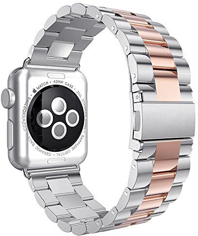 AISPORTS Compatible con Apple Watch Correa 41mm 40mm 38mm Mujeres, Pulsera Deportiva de Acero Inoxidable Ajustable Hebilla de Metal Correa de Repuesto para Apple Watch SE/iWatch Series 7/6/5/4/3/2/1