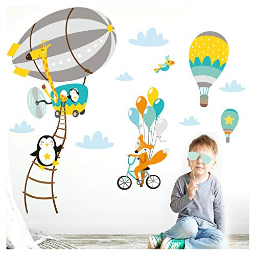 Little Deco Tiere im Zeppelin Fuchs auf Fahrrad Grau Gelb Grün DL208-7+8