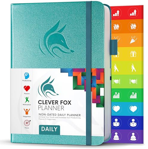 Clever Fox Tagesplaner - Bester Agenda & Tageskalender zur Steigerung deiner Produktivität, Zufriedenheit und Ziele - Persönlicher Tagesorganisator - A5, Undatiert - Aquamarin (Englisch)