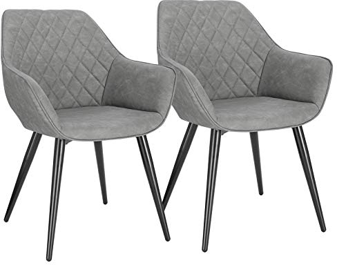 WOLTU Esszimmerstühle 2er Set Küchenstühle Wohnzimmerstühle Polsterstühle Sessel, Armlehnstühle mit Rückenlehne, für Esszimmer, Küche, Wohnzimmer, Kunstleder, Metallbeine, Grau, BH251gr-2